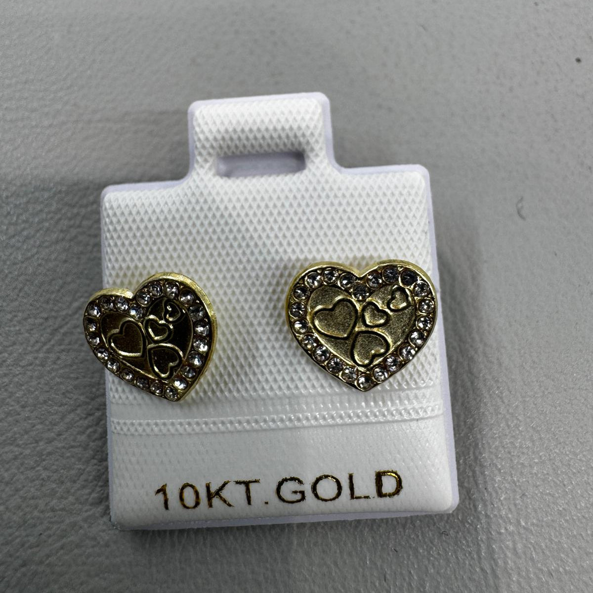 10K Gold Heart Stud Earrings with Mini Hearts
