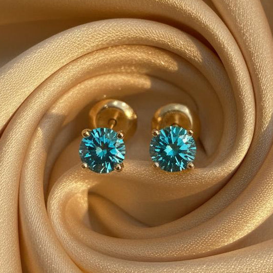 10K gold blue lab-grown diamond earrings 0.9CT near-carat captivating blue color brilliant sparkle
