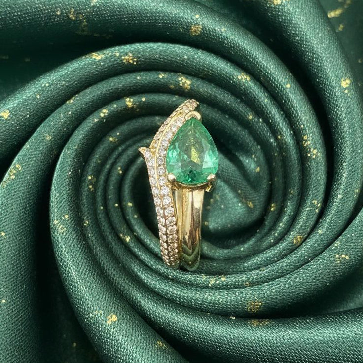 10K gold emerald ring with 0.26CT diamond accents vivid green emerald luxury
