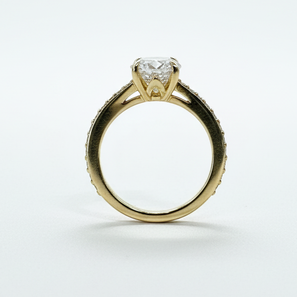 10K gold lab diamond ring side view showing 3CT lab diamond and accent stones expert craftsmanship
