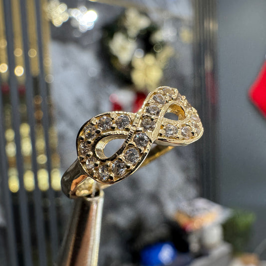 10K yellow gold infinity ring with zircon stones 2.36g women's band eternal love symbol
