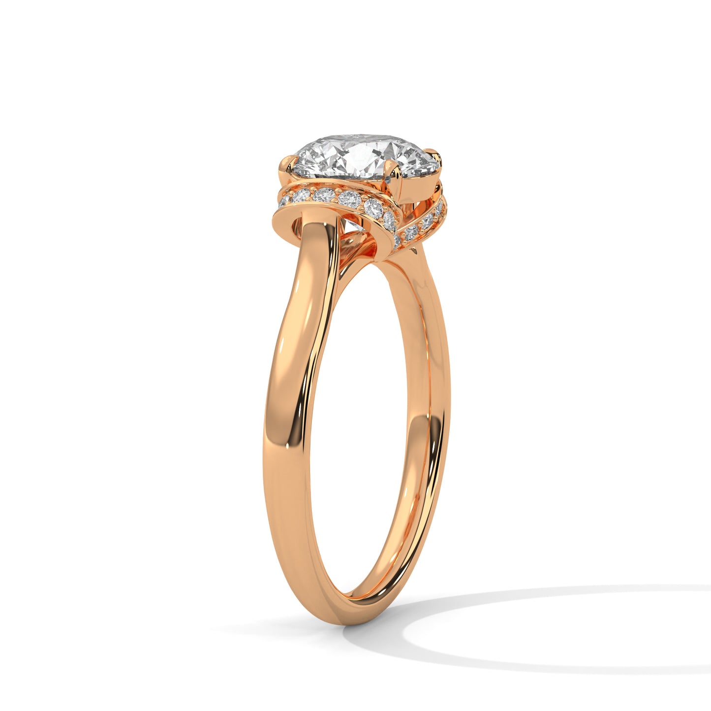 Round Solitaire Engagement Ring with Hidden Halo DM-010