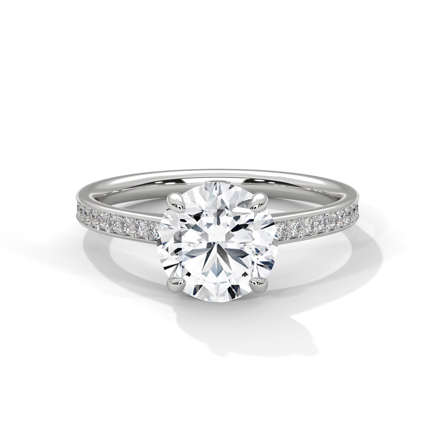 Round Solitaire Engagement Ring with Cathedral Pavé Band DM-013