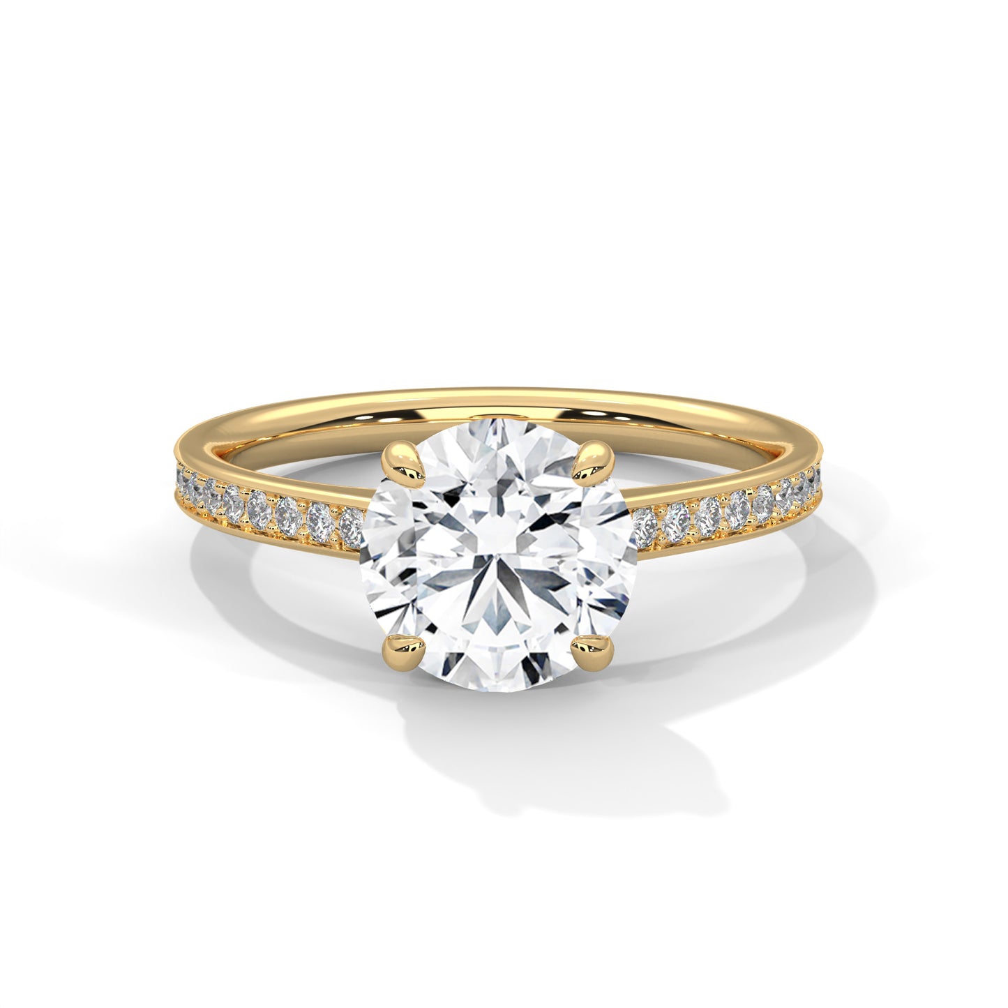 Round Solitaire Engagement Ring with Cathedral Pavé Band DM-013