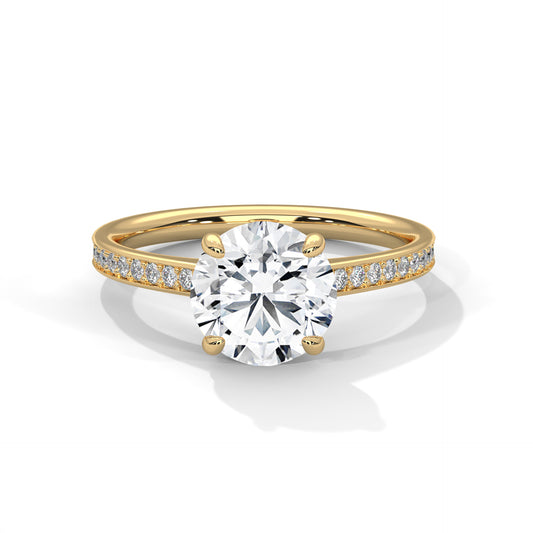 Round Solitaire Engagement Ring with Cathedral Pavé Band DM-013