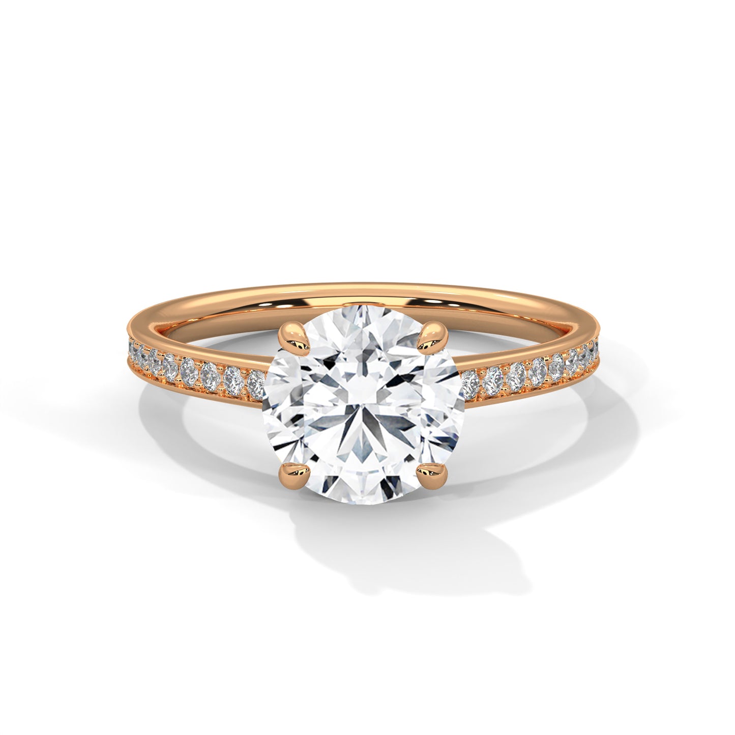 Round Solitaire Engagement Ring with Cathedral Pavé Band DM-013