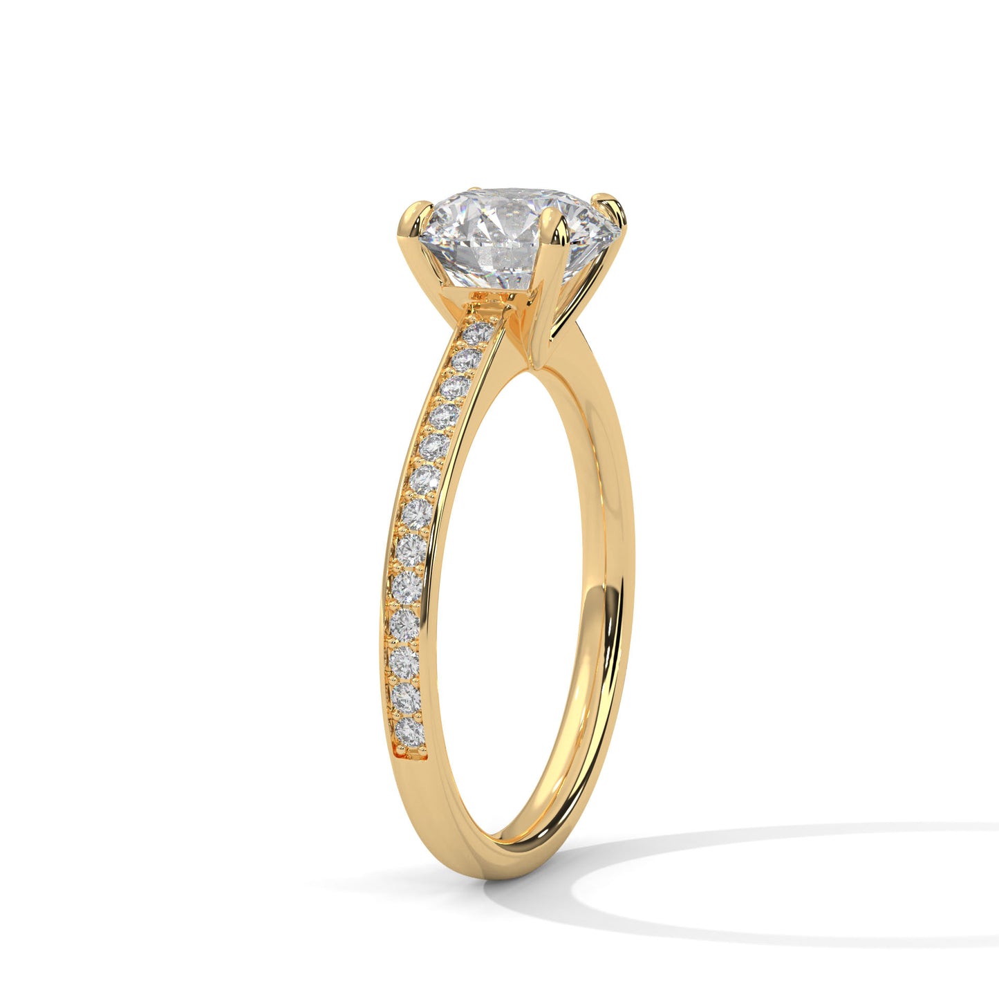 Round Solitaire Engagement Ring with Cathedral Pavé Band DM-013