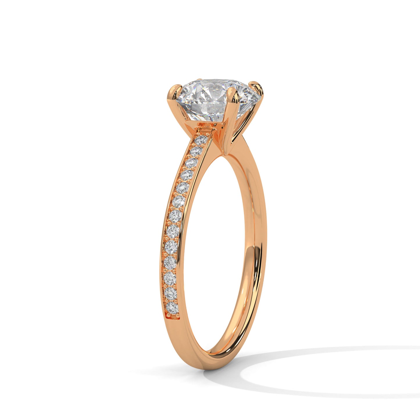 Round Solitaire Engagement Ring with Cathedral Pavé Band DM-013