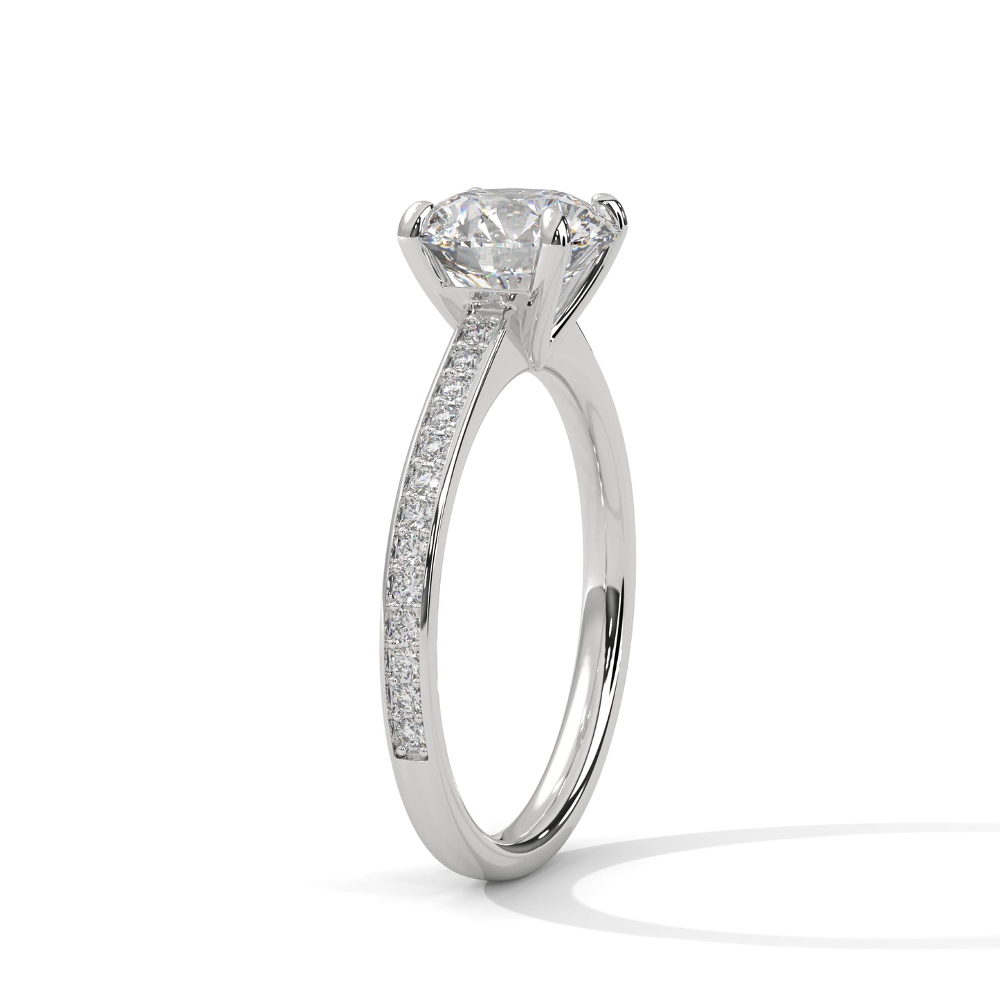 Round Solitaire Engagement Ring with Cathedral Pavé Band DM-013