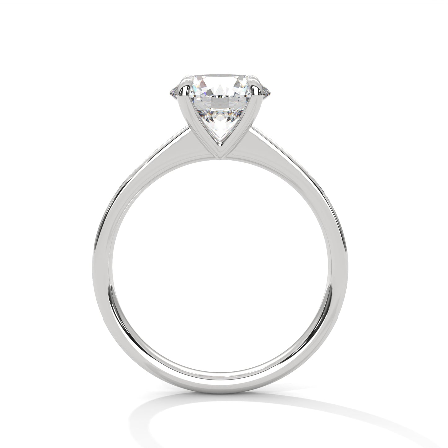 Round Solitaire Engagement Ring with Cathedral Pavé Band DM-013
