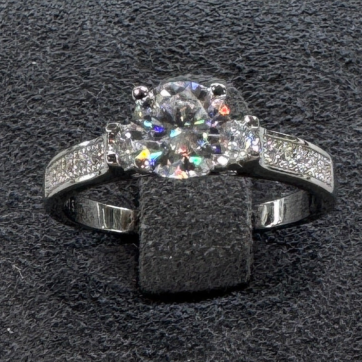 Sterling silver moissanite ring AZ063-J brilliant sparkle elegant design front view

