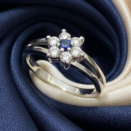 14K gold diamond and sapphire ring 0.18CT diamonds blue sapphire center stone captivating elegance
