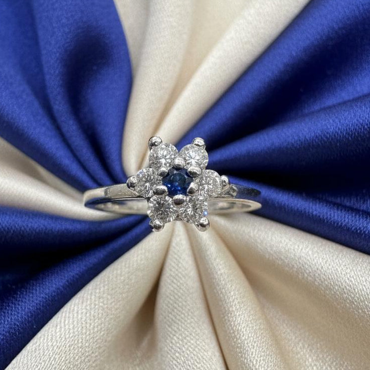 14K gold diamond and sapphire ring 0.18CT diamonds with 0.05CT blue sapphire captivating elegance
