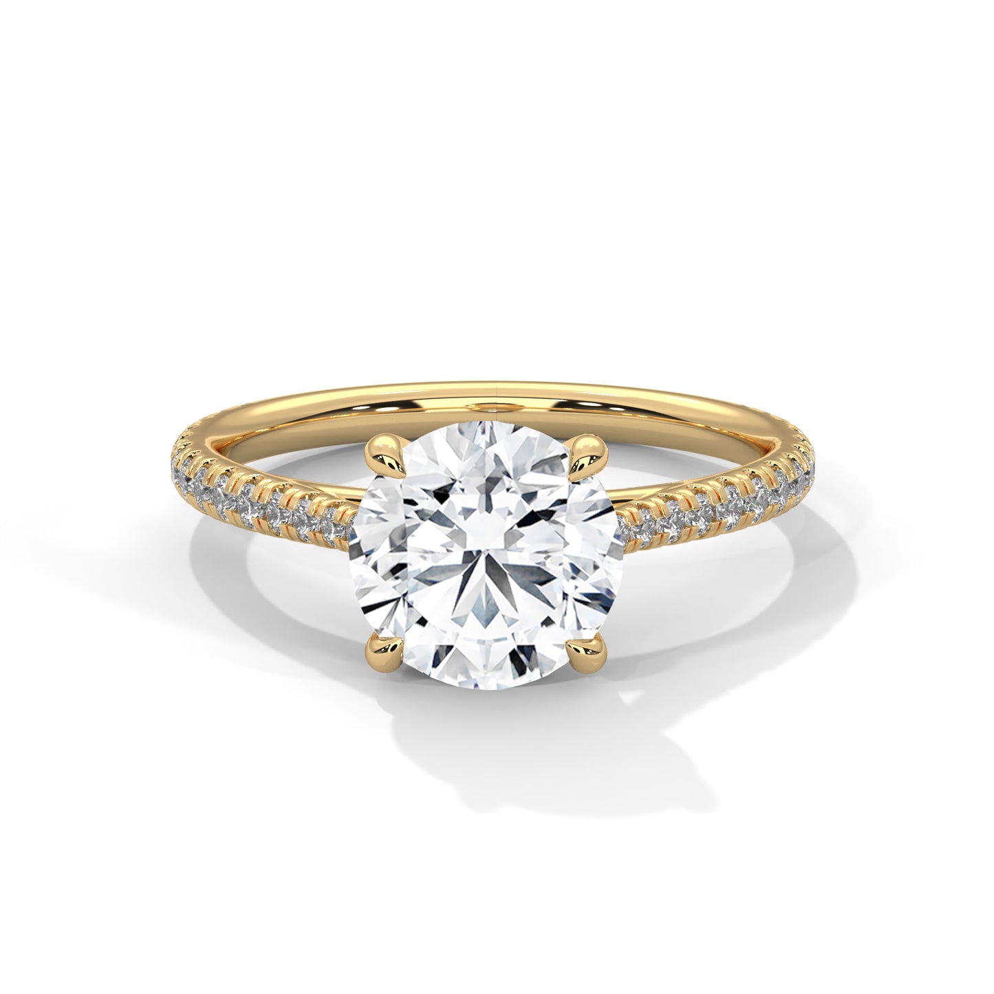 Four-Prong Round Solitaire Engagement Ring with Pavé Band DM-018