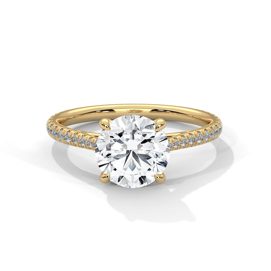 Four-Prong Round Solitaire Engagement Ring with Pavé Band DM-018