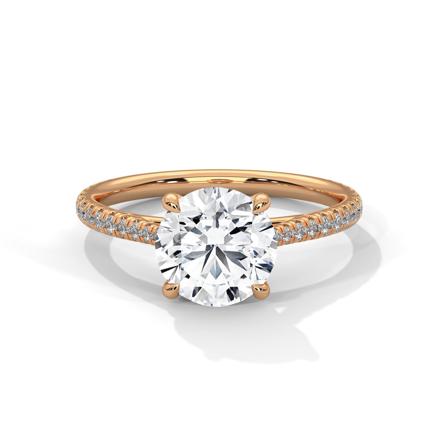 Four-Prong Round Solitaire Engagement Ring with Pavé Band DM-018