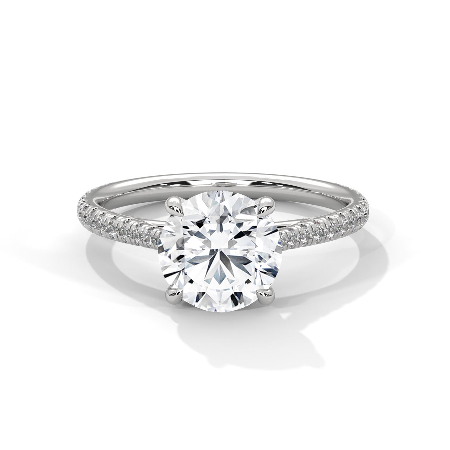 Four-Prong Round Solitaire Engagement Ring with Pavé Band DM-018