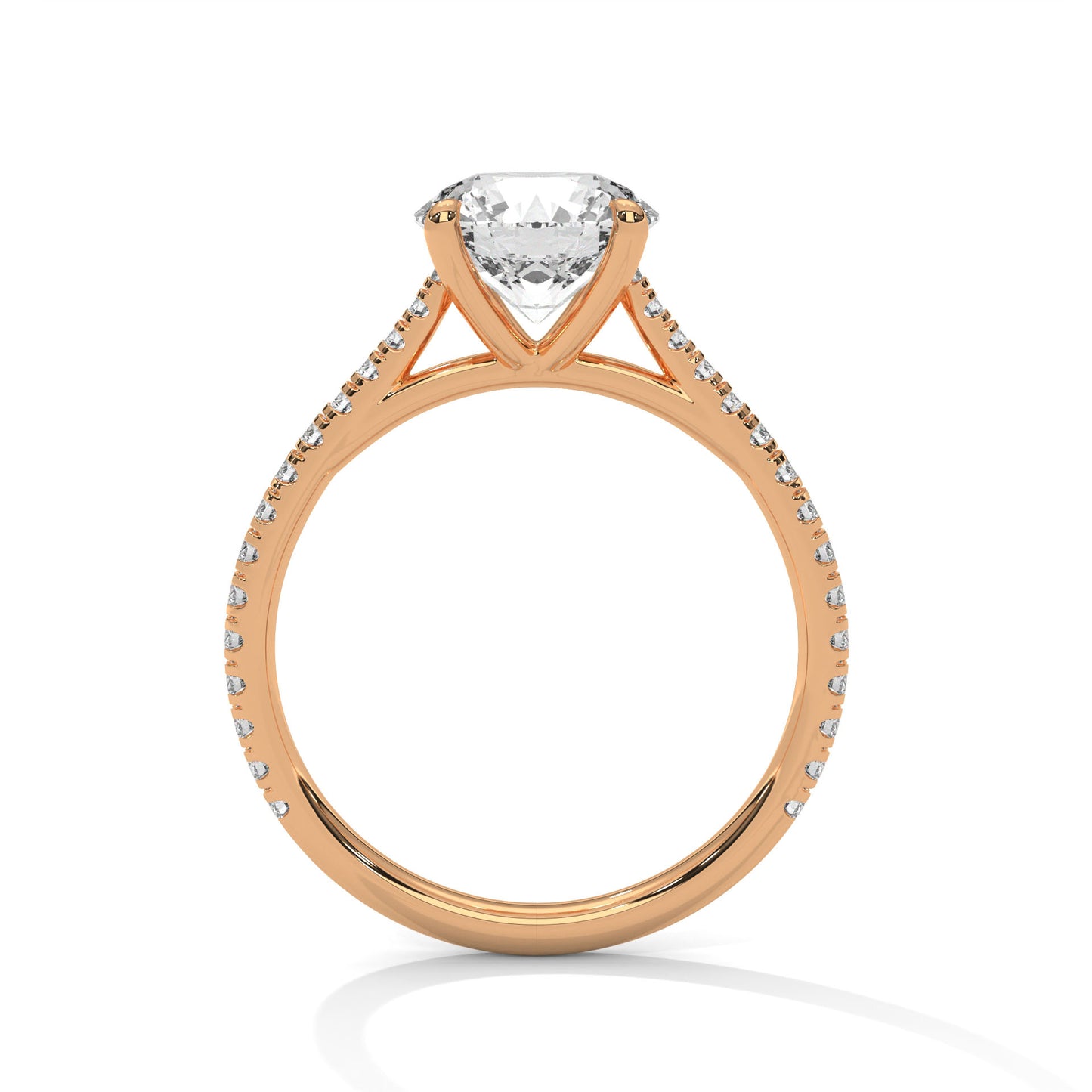 Four-Prong Round Solitaire Engagement Ring with Pavé Band DM-018