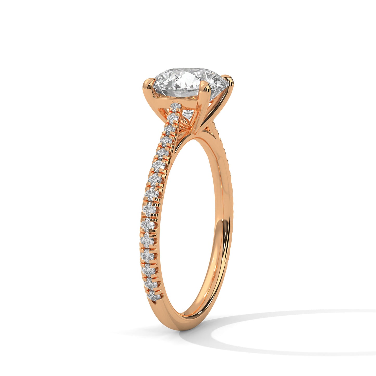 Four-Prong Round Solitaire Engagement Ring with Pavé Band DM-018