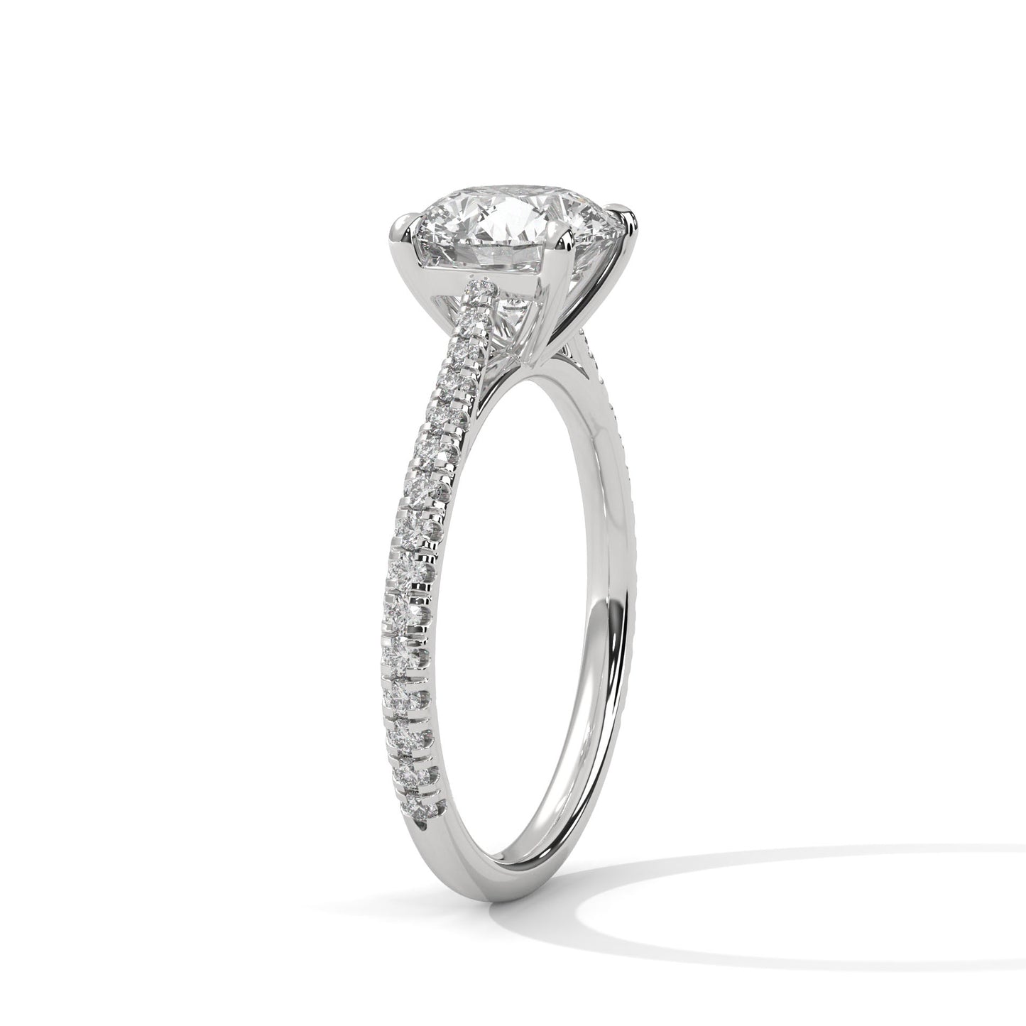 Four-Prong Round Solitaire Engagement Ring with Pavé Band DM-018