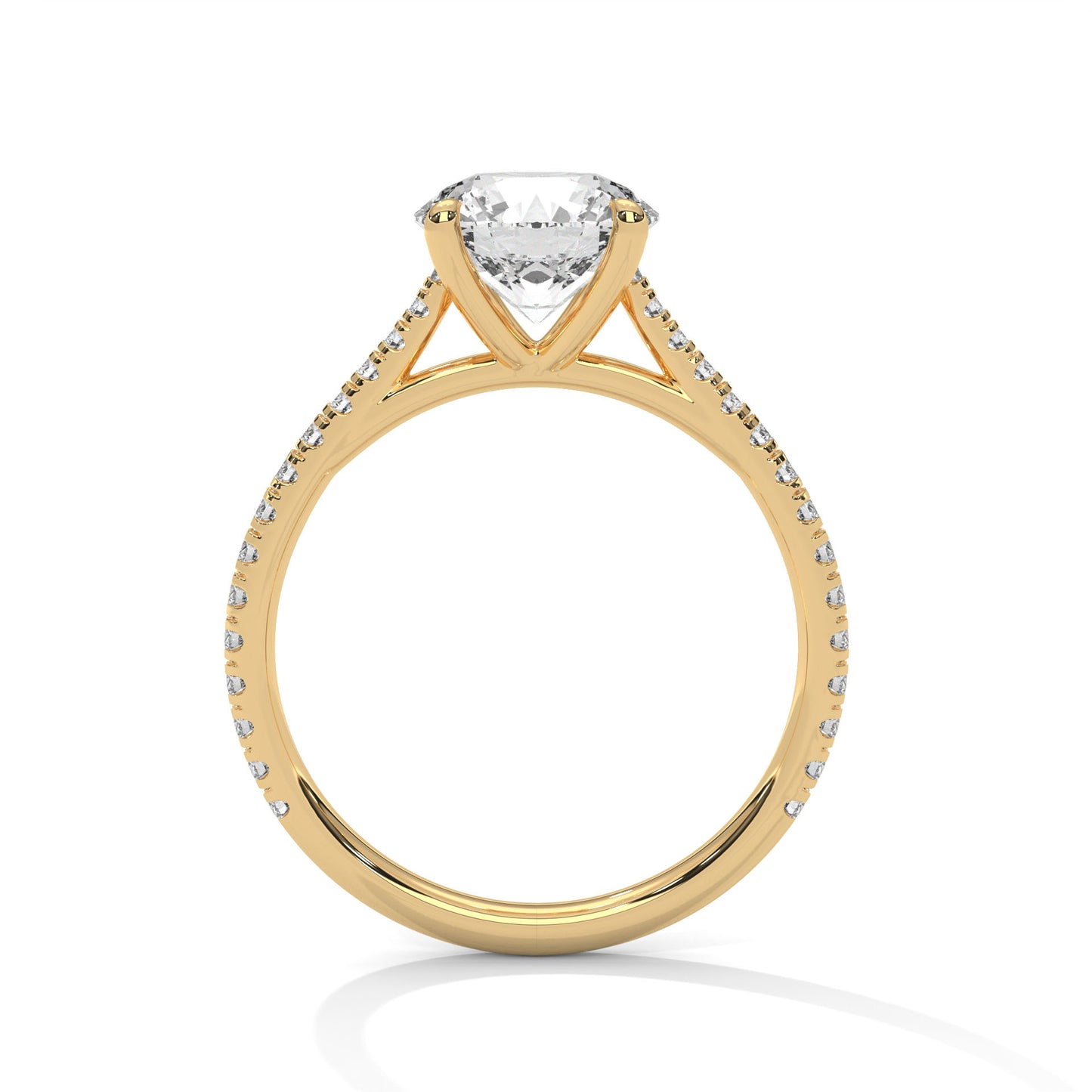 Four-Prong Round Solitaire Engagement Ring with Pavé Band DM-018