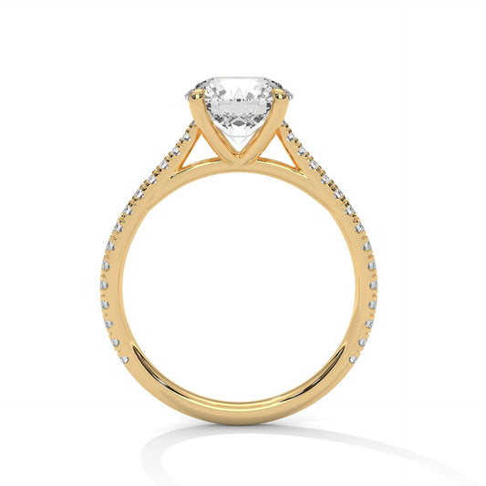 Four-Prong Round Solitaire Engagement Ring with Pavé Band DM-018