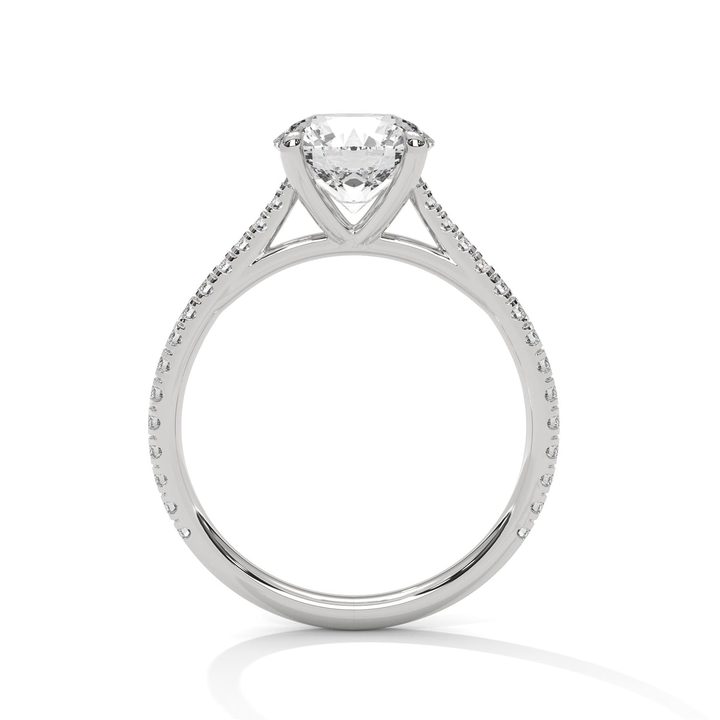Four-Prong Round Solitaire Engagement Ring with Pavé Band DM-018