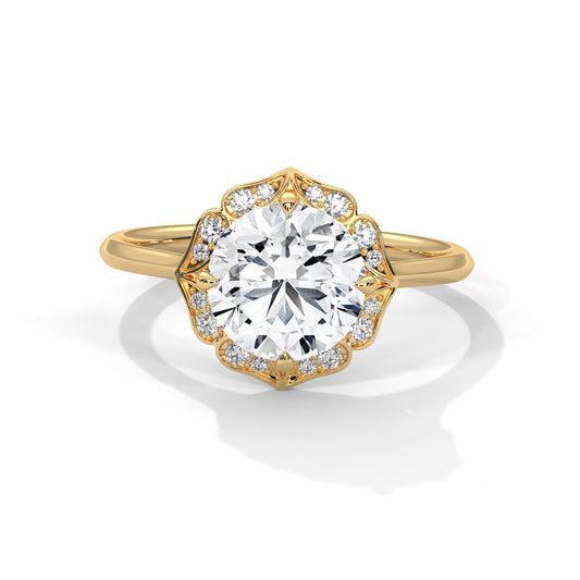 Round Vintage Floral Halo Engagement Ring DM-019