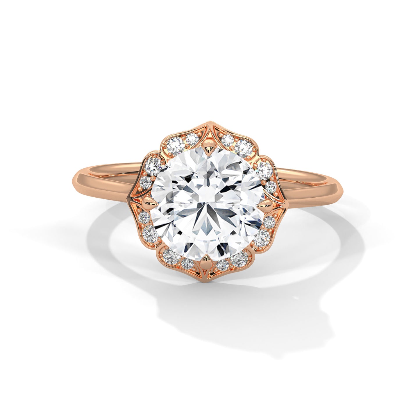 Round Vintage Floral Halo Engagement Ring DM-019