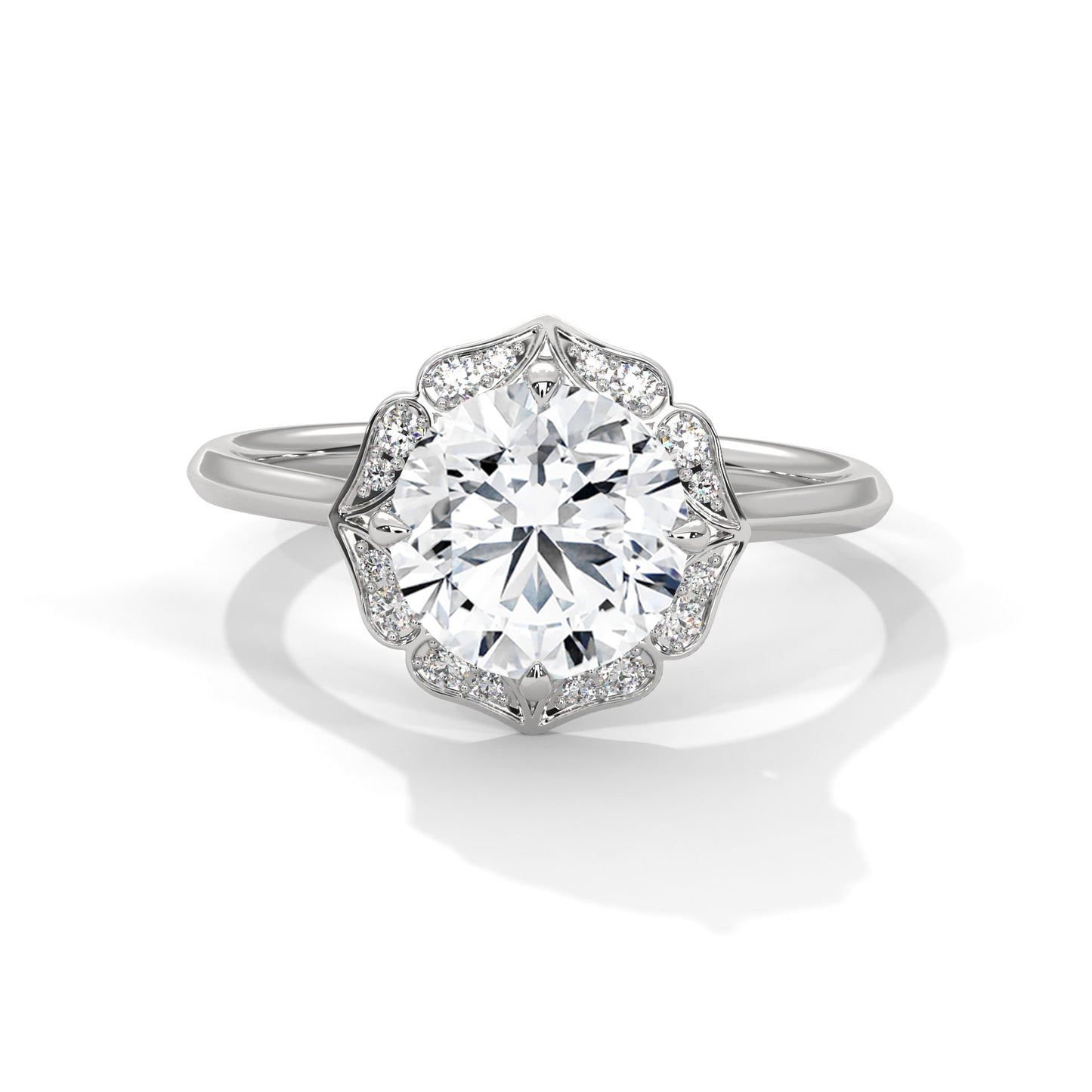 Round Vintage Floral Halo Engagement Ring DM-019