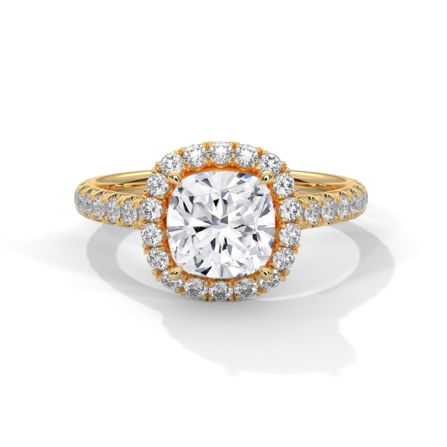 Cushion Halo Engagement Ring with Pavé Band DM-034