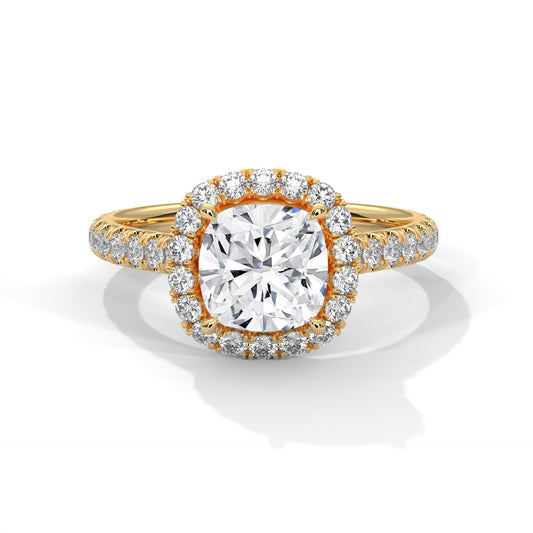 Cushion Halo Engagement Ring with Pavé Band DM-034