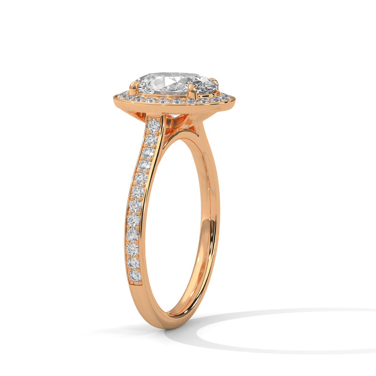 Oval Halo Engagement Ring with Cathedral Pavé Band DM-051