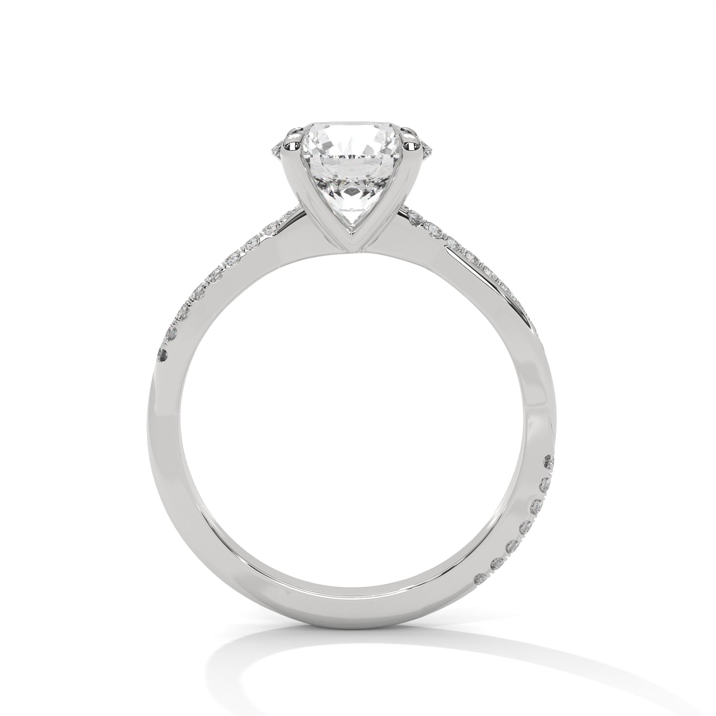 Round Solitaire Engagement Ring with Twisted Pavé Band DM-004