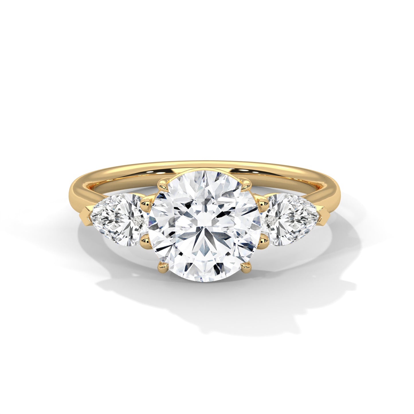 Round Three-Stone Engagement Ring with Pear Sides DM-007