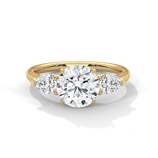 Round Three-Stone Engagement Ring with Pear Sides DM-007