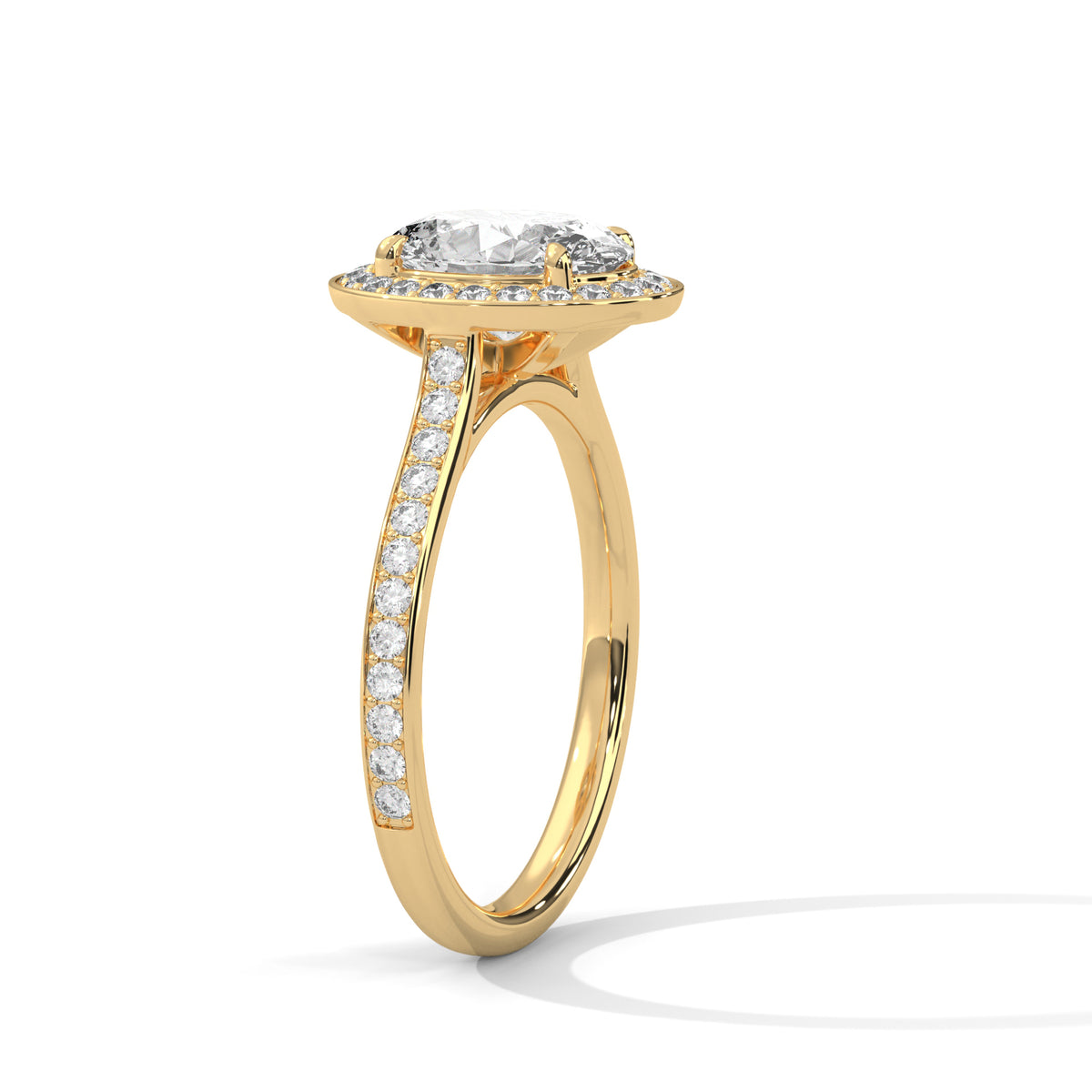 Oval Halo Engagement Ring with Cathedral Pavé Band DM-051
