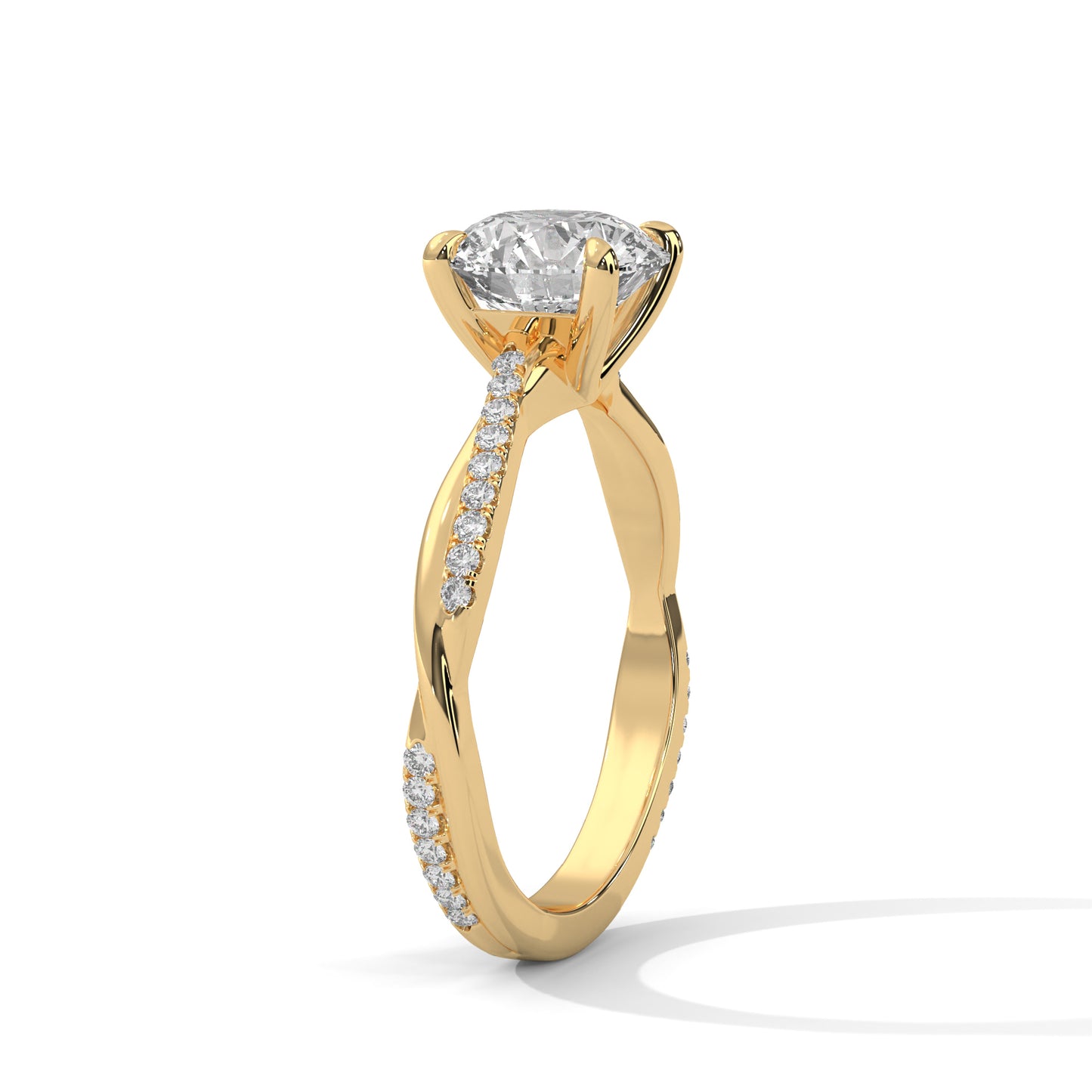 Round Solitaire Engagement Ring with Twisted Pavé Band DM-004