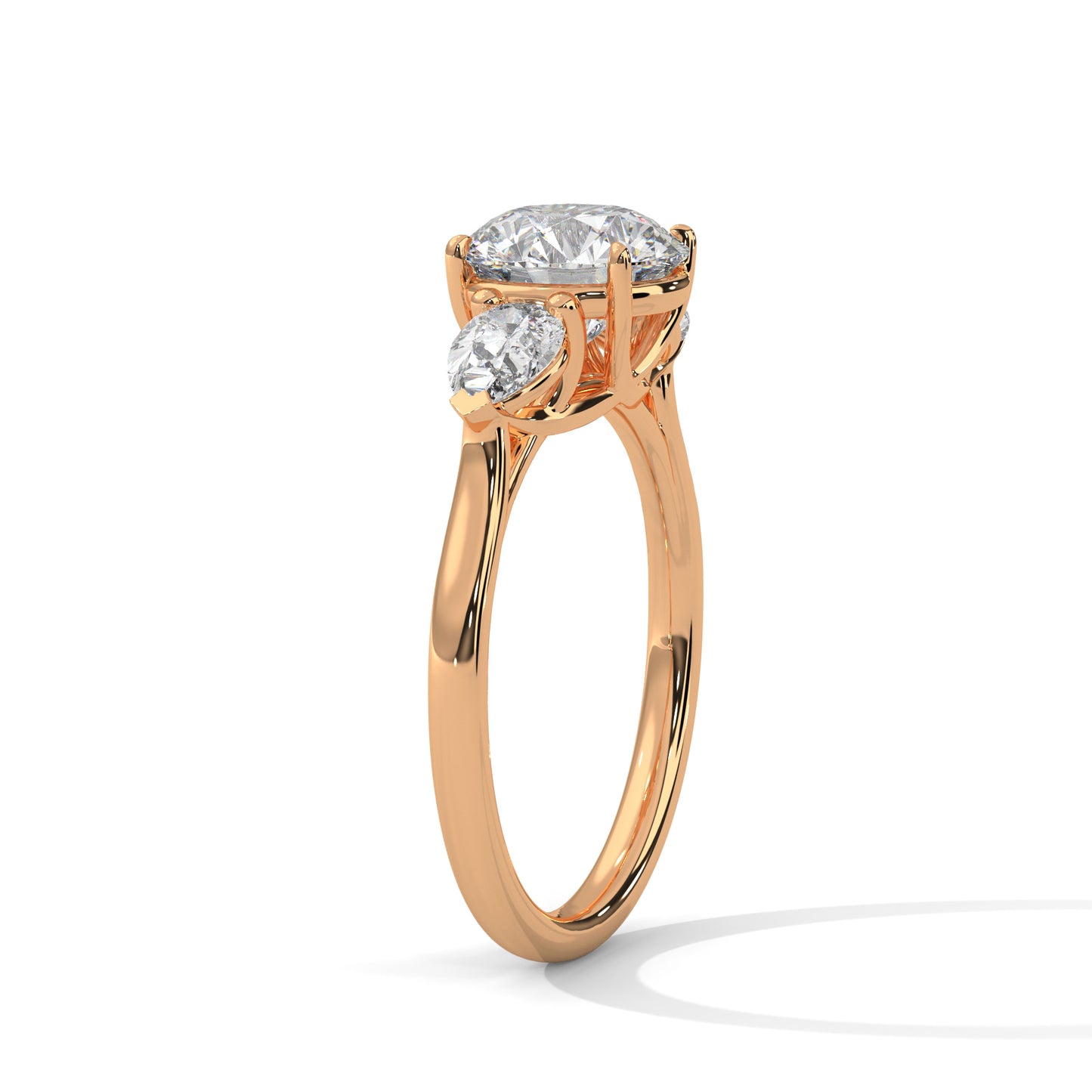 Round Three-Stone Engagement Ring with Pear Sides DM-007