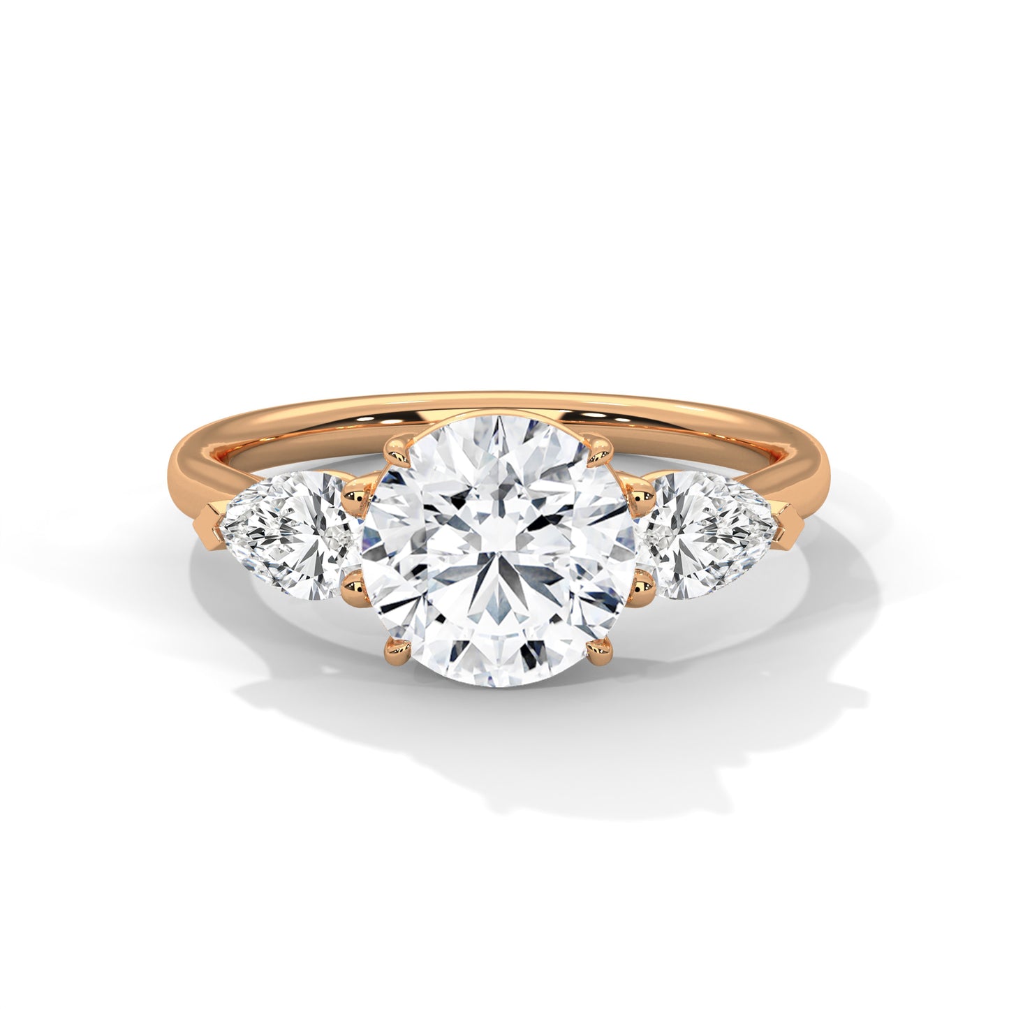 Round Three-Stone Engagement Ring with Pear Sides DM-007