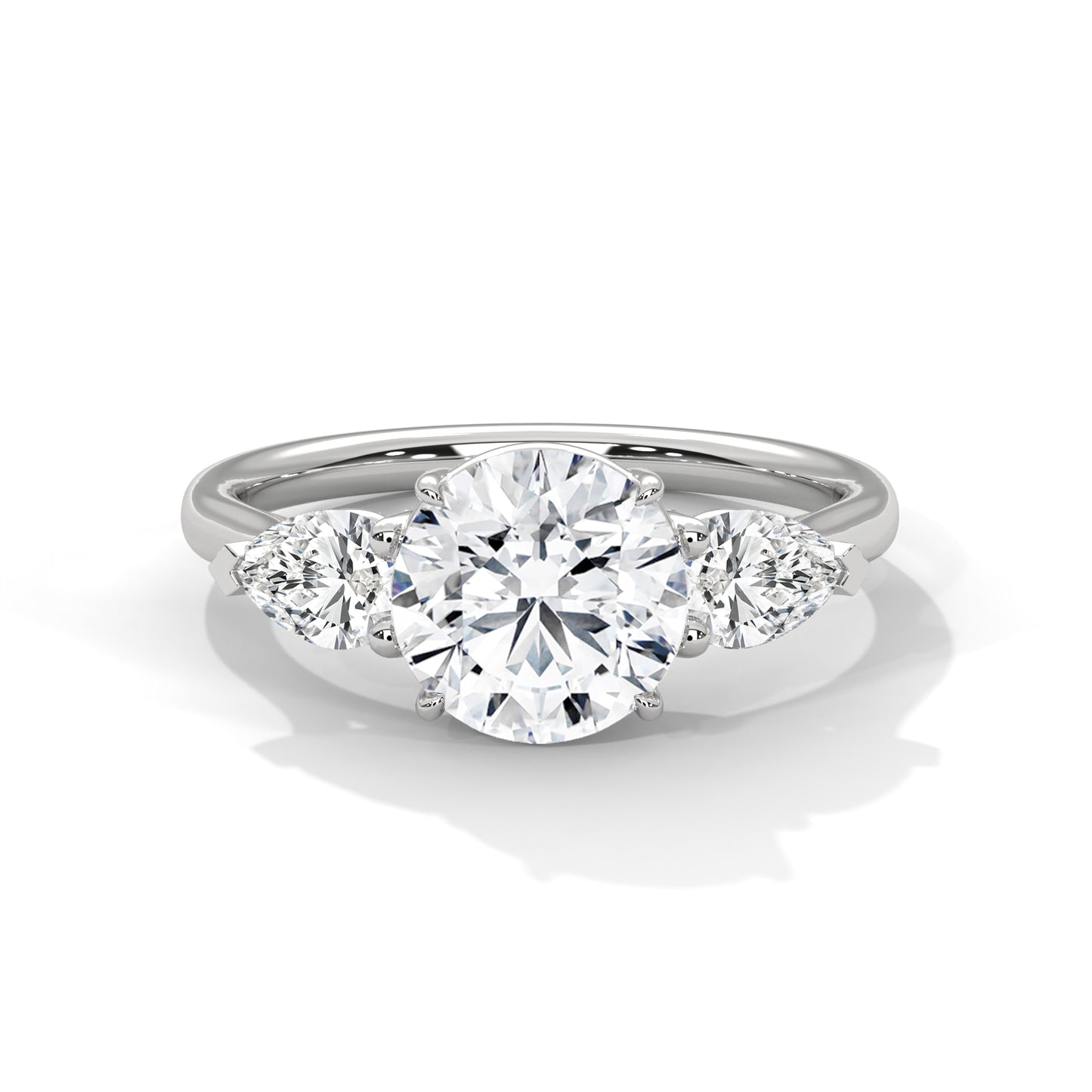 Round Three-Stone Engagement Ring with Pear Sides DM-007