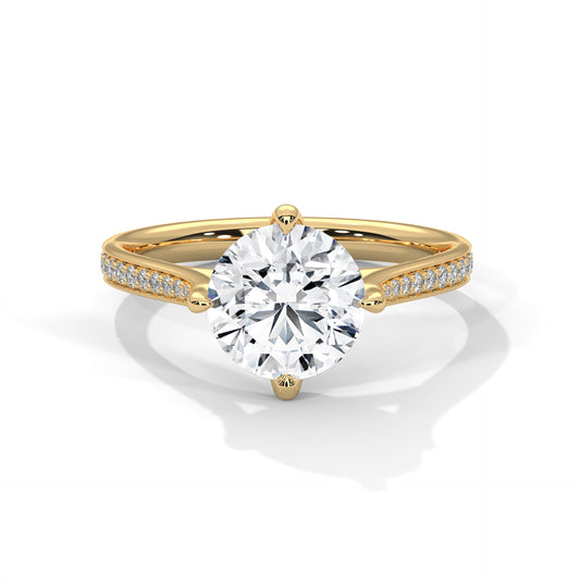 2 carat Round Solitaire Milgrain Pavé engagement ring in yellow gold - Bijouterie Del Moral