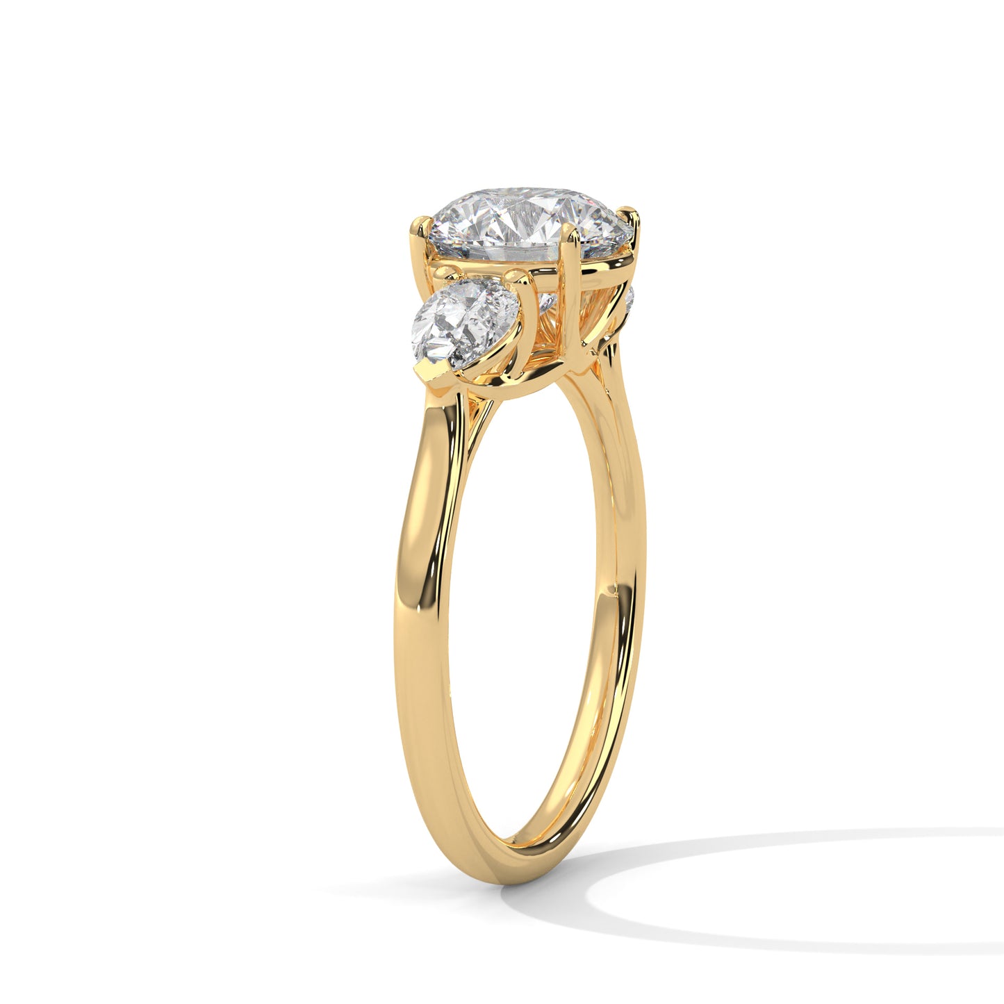 Round Three-Stone Engagement Ring with Pear Sides DM-007