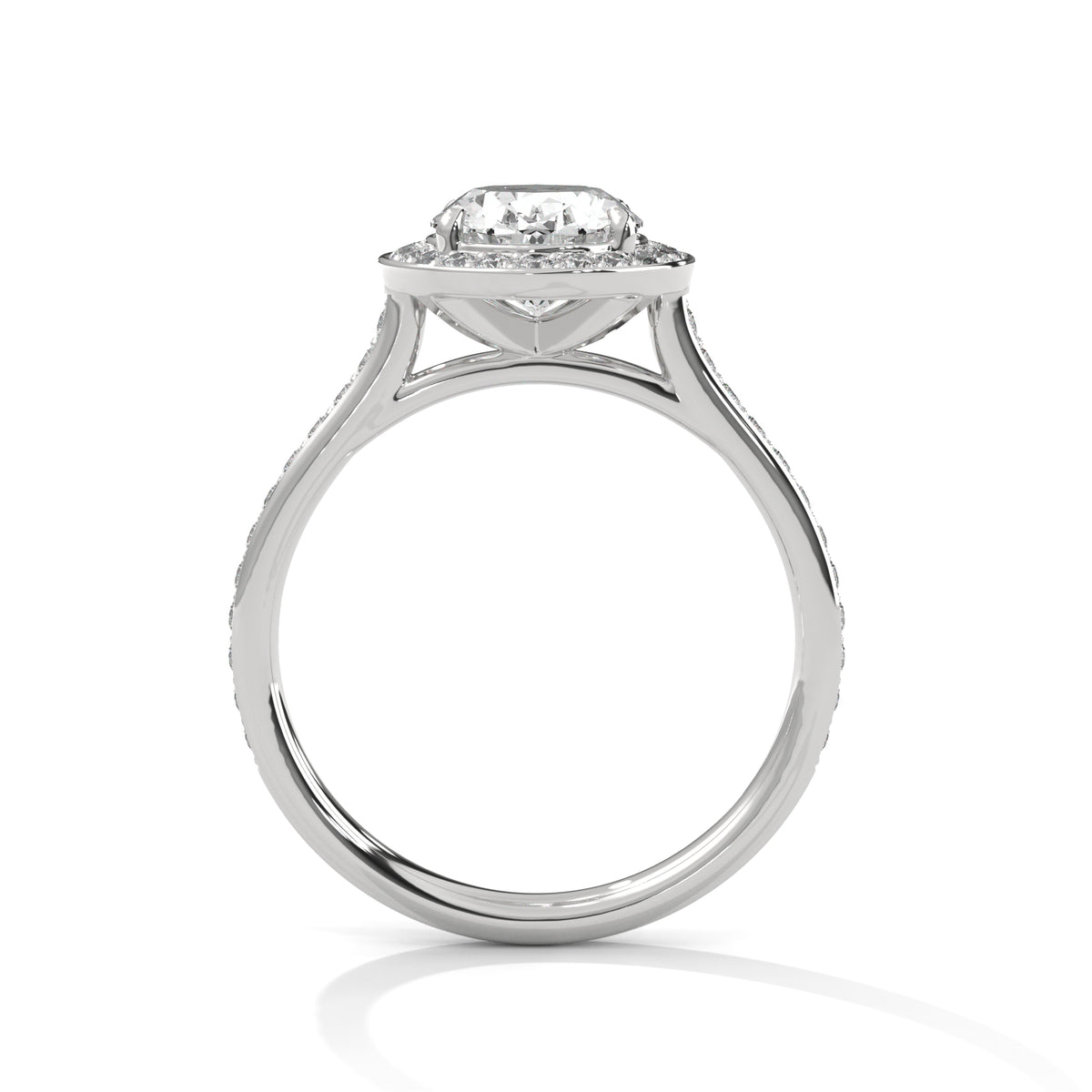 Oval Halo Engagement Ring with Cathedral Pavé Band DM-051