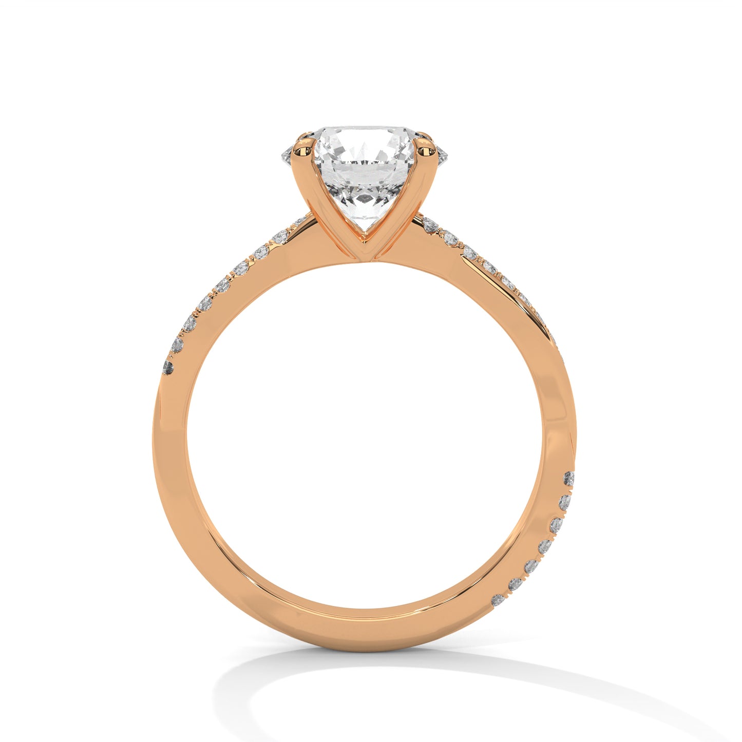Round Solitaire Engagement Ring with Twisted Pavé Band DM-004