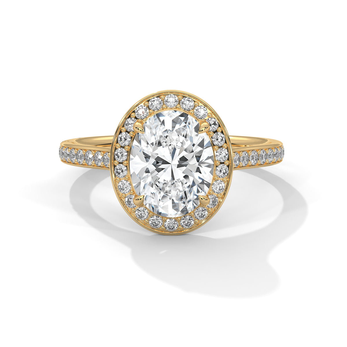 Oval Halo Engagement Ring with Cathedral Pavé Band DM-051