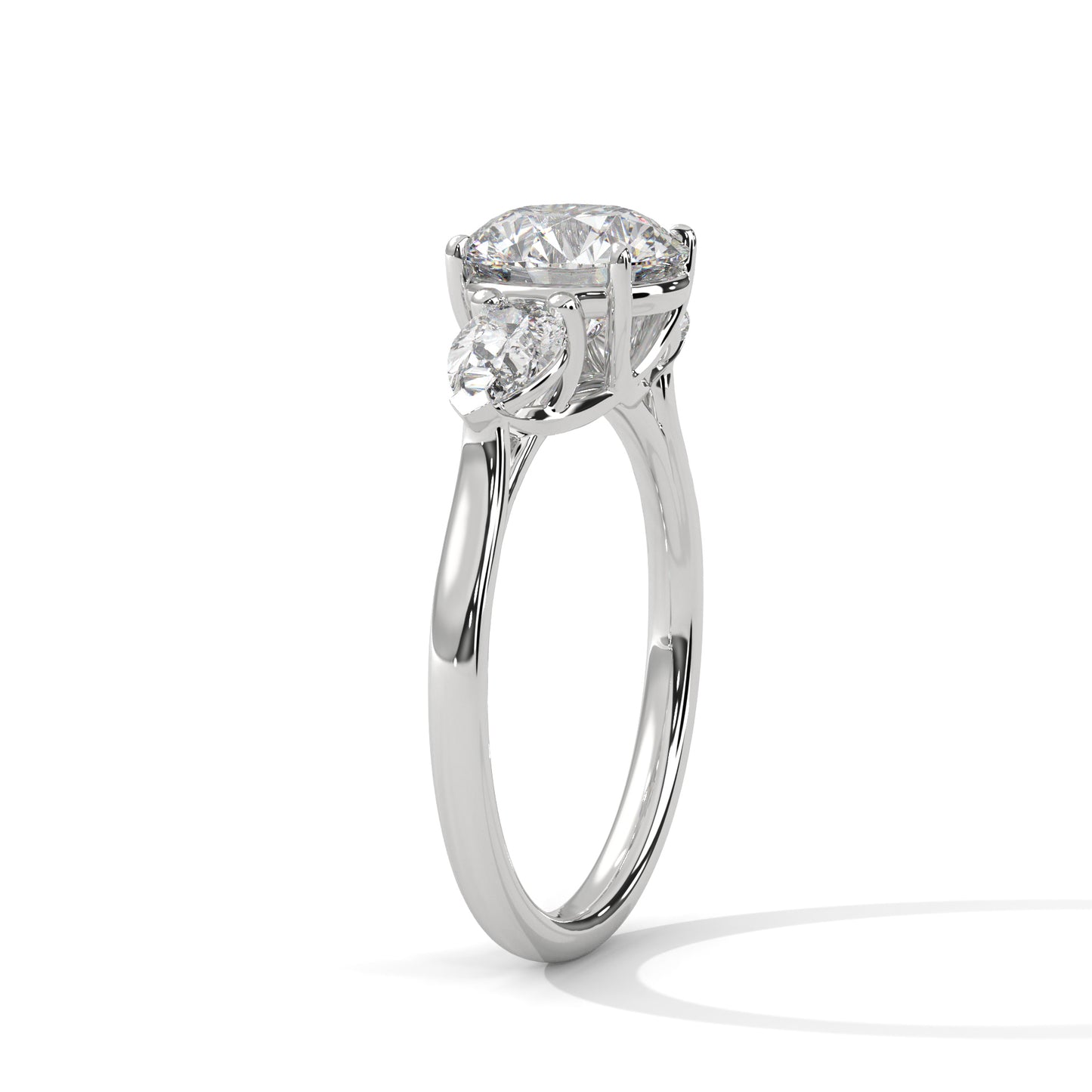 Round Three-Stone Engagement Ring with Pear Sides DM-007