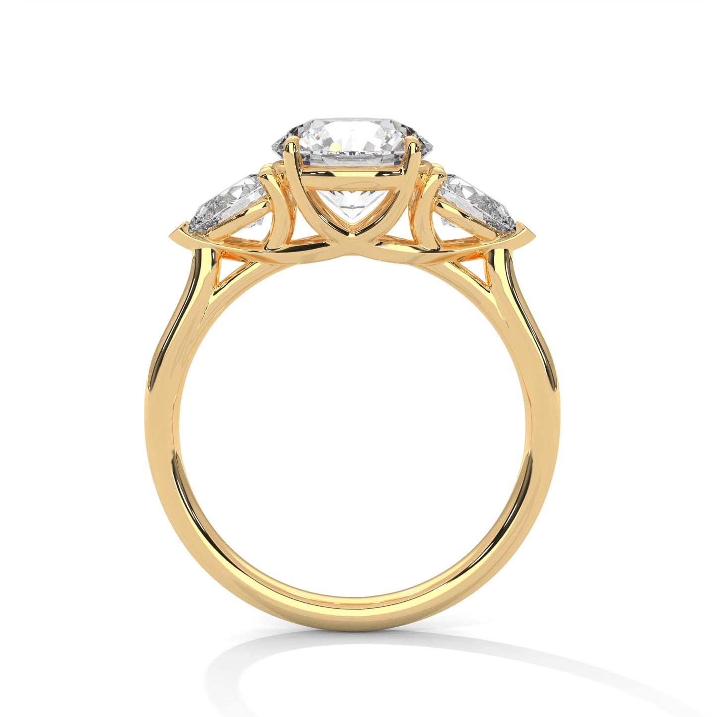 Round Three-Stone Engagement Ring with Pear Sides DM-007