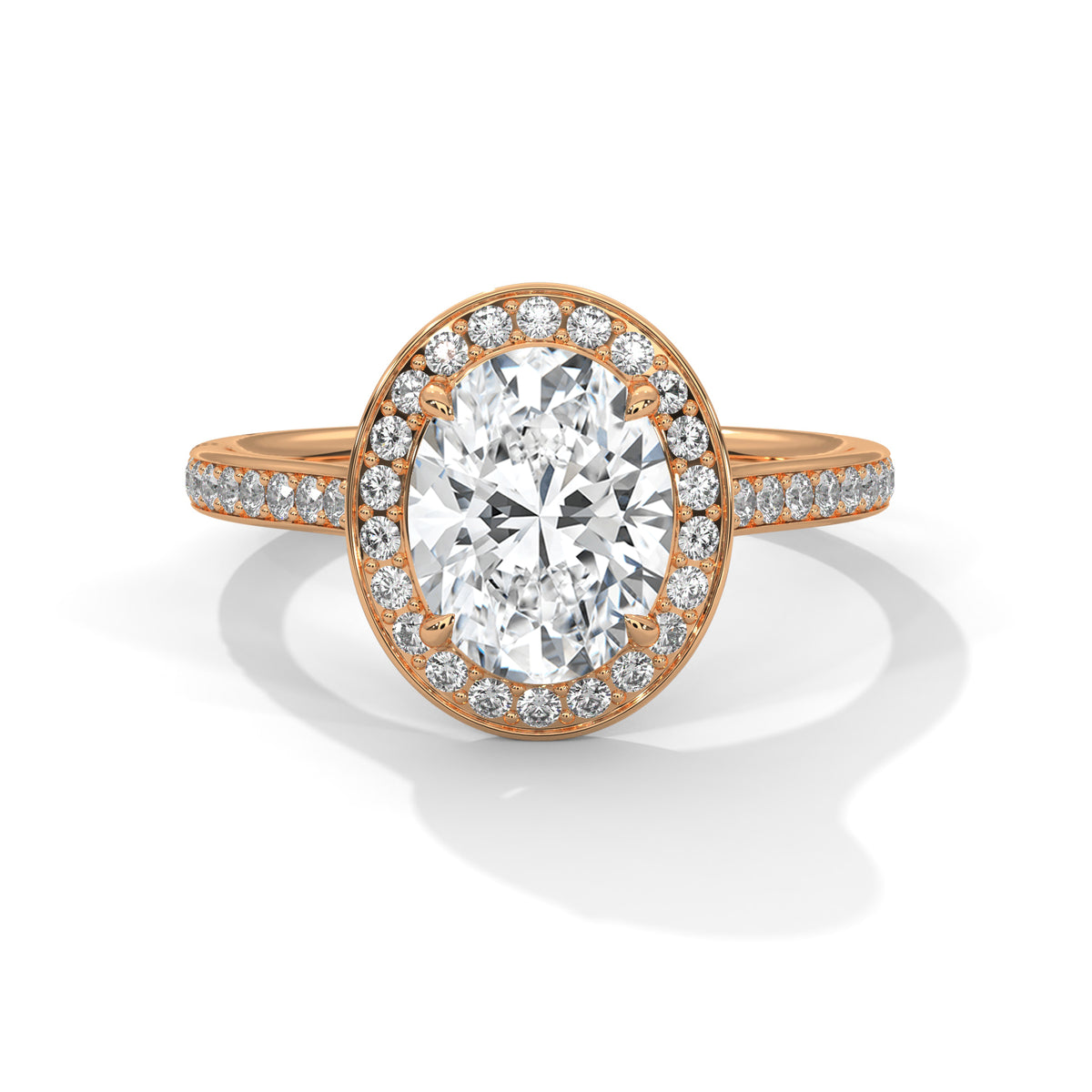 Oval Halo Engagement Ring with Cathedral Pavé Band DM-051