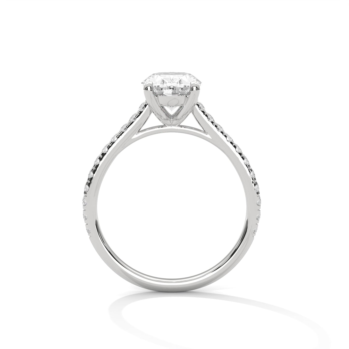 Oval Solitaire Engagement Ring with Pavé Band DM-001